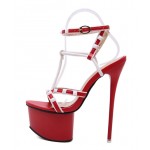 Red White Strappy Crisscross Platforms Stiletto Super High Heels Sandals Shoes